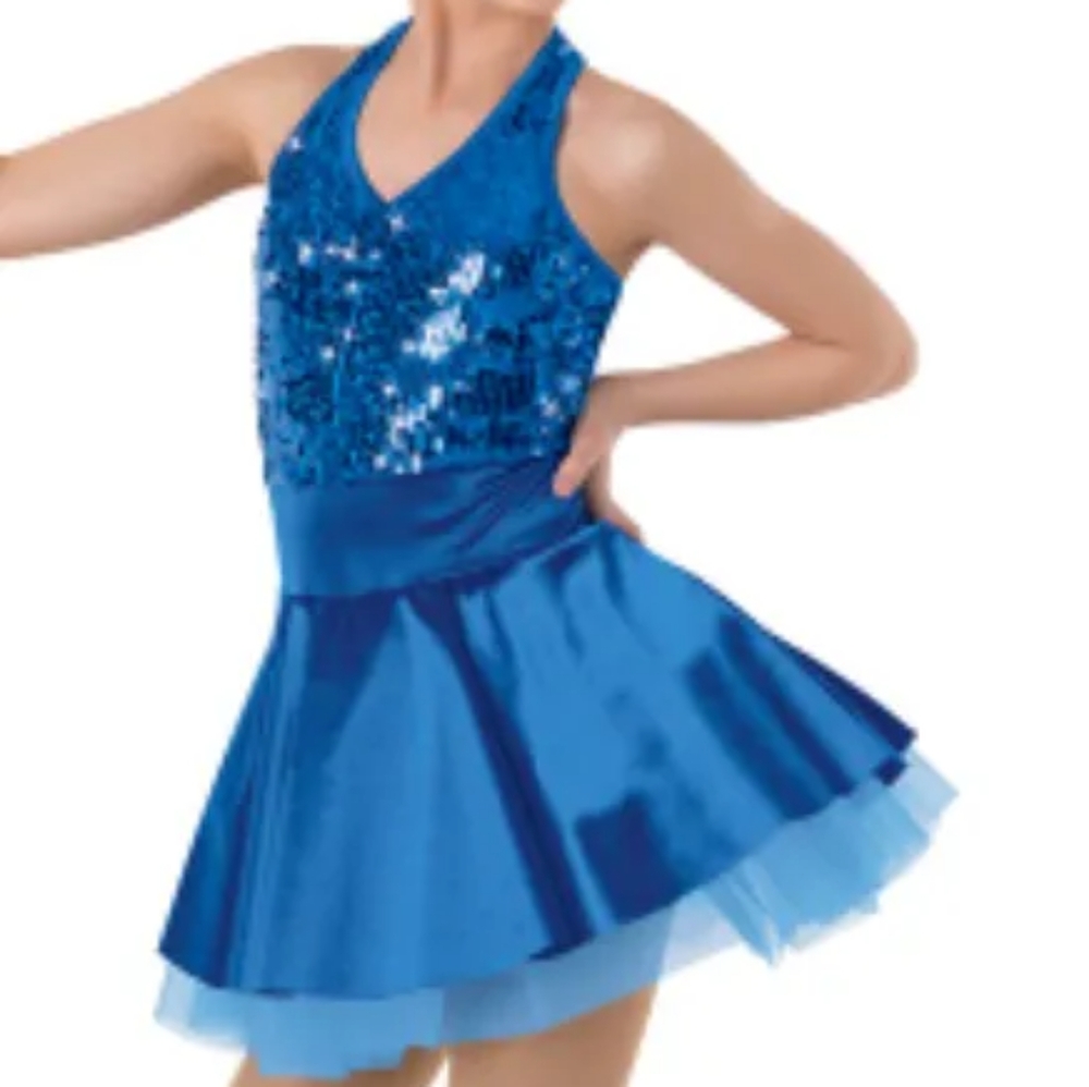 Girl's Blue Sparkle Dress with Bow